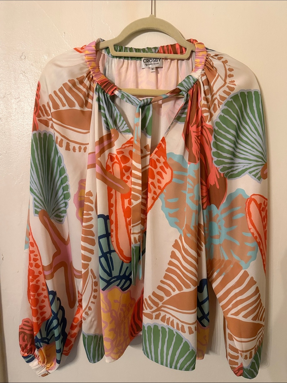 CROSBY by Mollie Burch Coral Multi Shell-Print Peasant Blouse